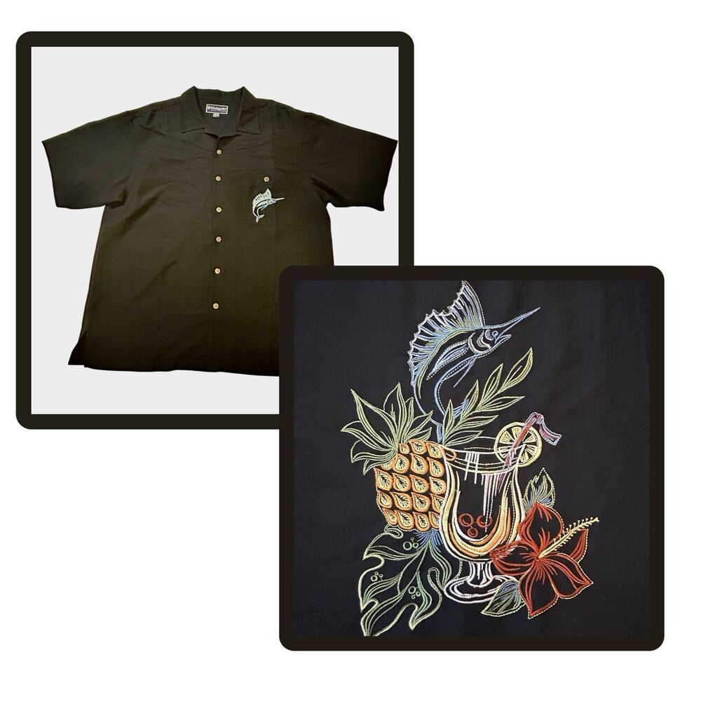 Weekender Button up shirt mens Sz L Embroidered Tropical Marlin ResortWear Beach